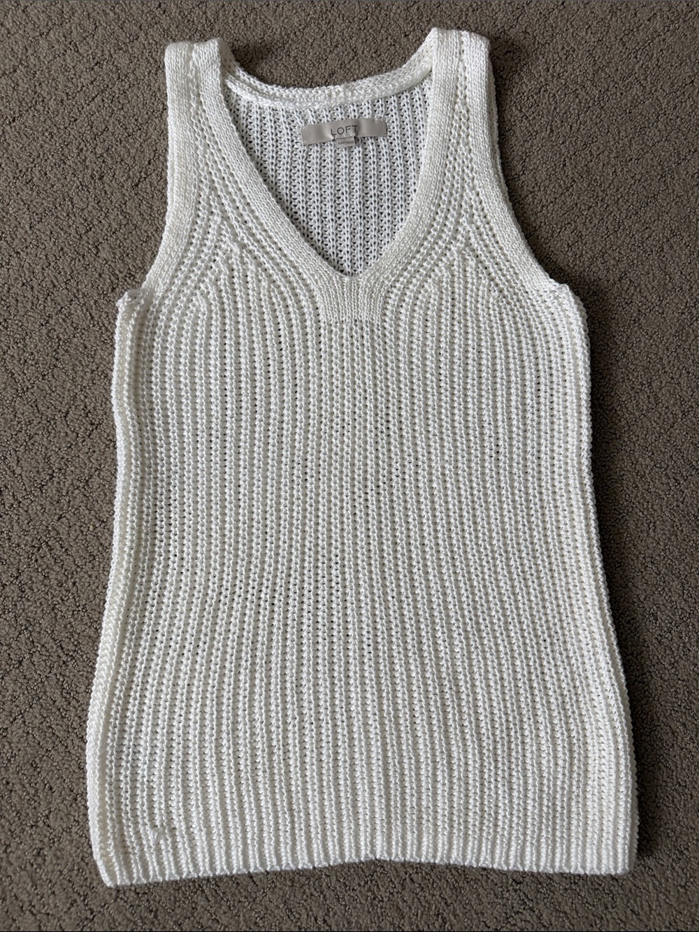 LOFT Soft White Ribbed V-Neck Sweater Tank
